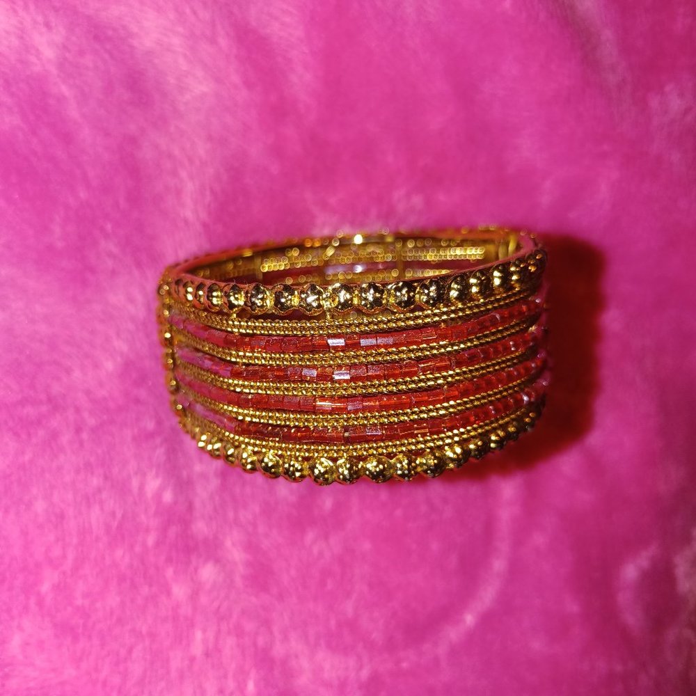 Gorgeous Gold & Red Indian Cuff Bracelet